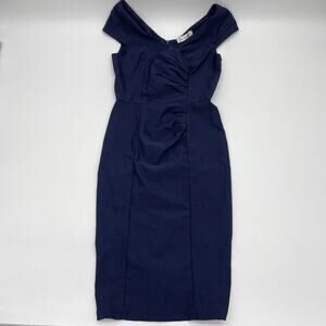 MUXXN Dress Navy Blue Retro Inspired Body Con Knee Length Stretch Women's MED